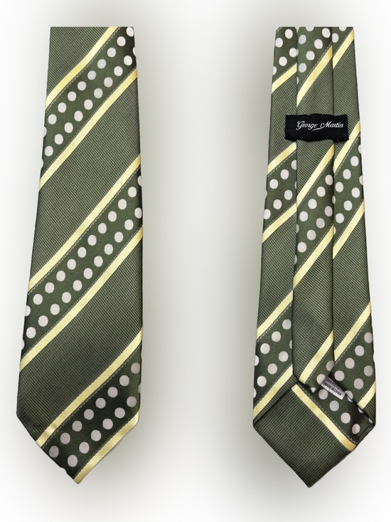 Other - Vintage Olive Green Polka Dot & Stripe Silk Tie